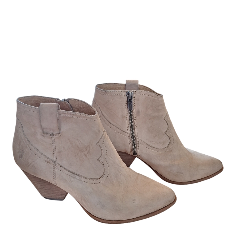 Frye Reina Sand Cream Leather Western Ankle Boots Booties Women's sz 8.5M - Picture 13 of 14